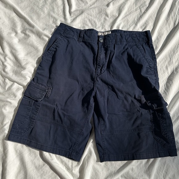 Navy Cargo Shorts Men's Size 34 Navy Ripstop Pockets Baggy Loose Sun+stone - Picture 1 of 7